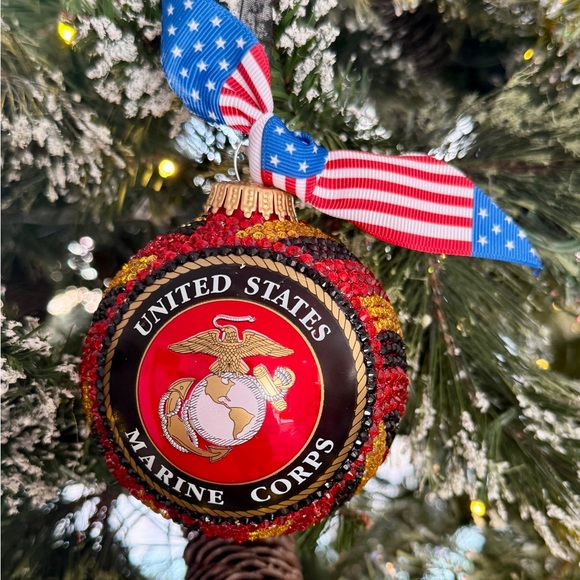 Hand Crafted Other - United States Marine Corps Holiday Ornament, Red, Gold, Christmas, Military Gift
